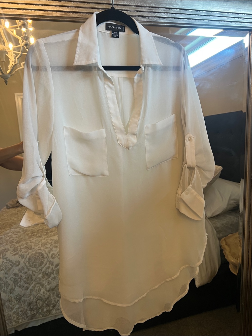 bobeau Ivory Split-Neck Tunic Blouse